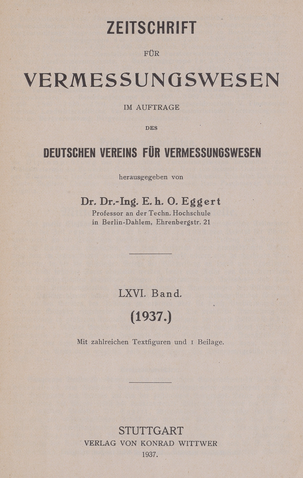 Zeitschrift für Vermessungswesen, 1937, Index