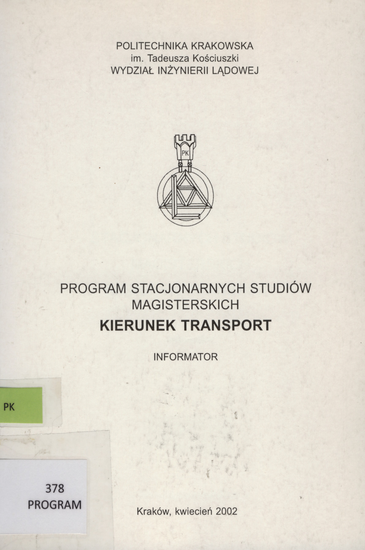 Kierunek transport : program stacjonarnych studiów magisterskich : informator