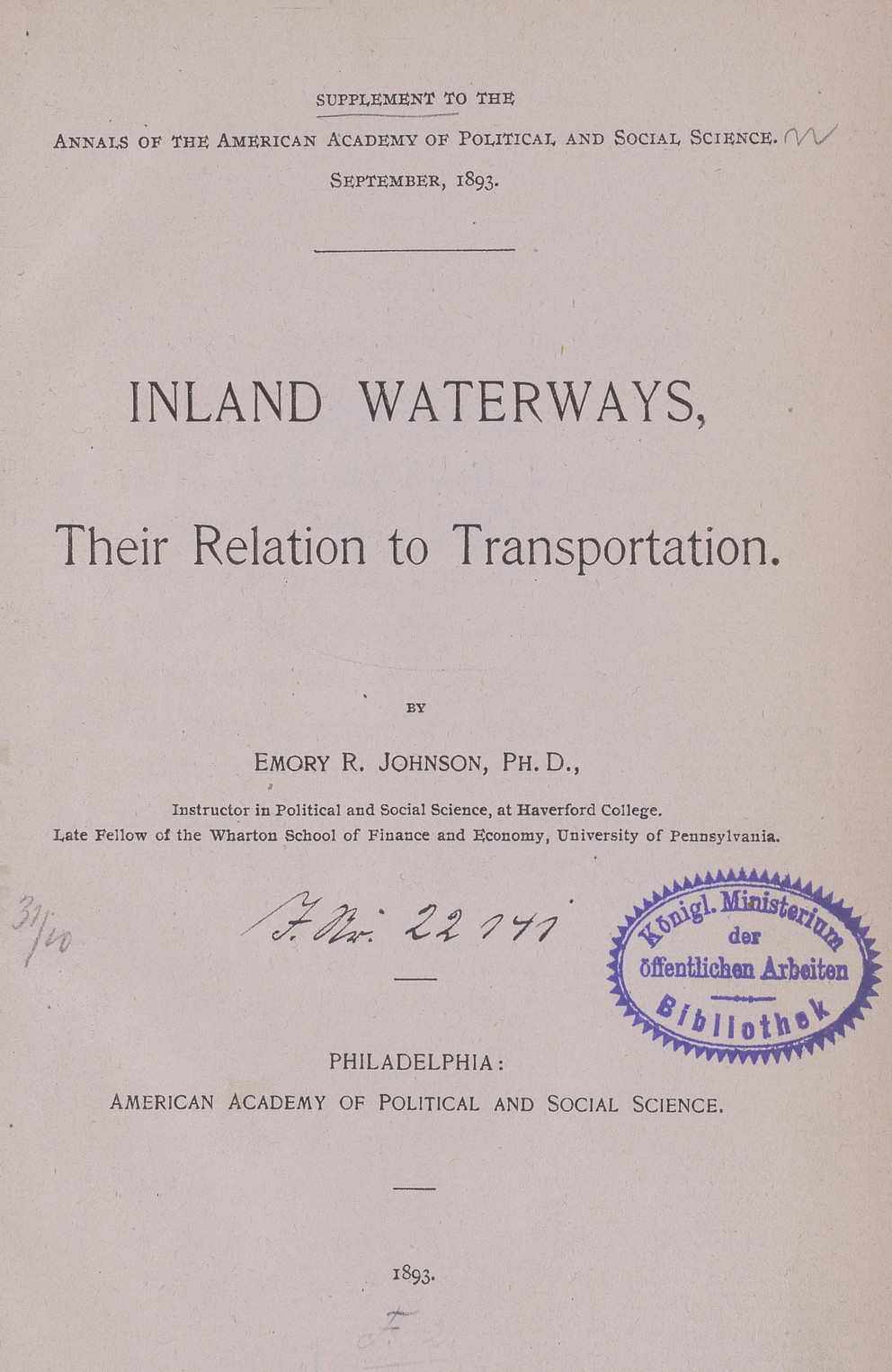 Inland waterways, their relation to transportation