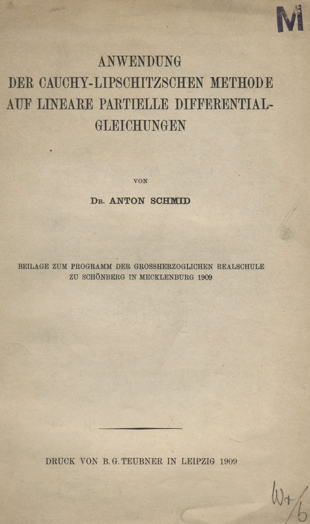 Anwendung der Cauchy-Lipschitzschen Methode auf lineare partielle Differential-Gleichungen