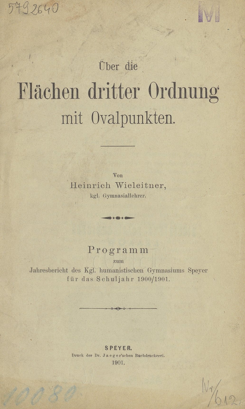Über die Flaechen dritter Ordnung mit Ovalpunkten