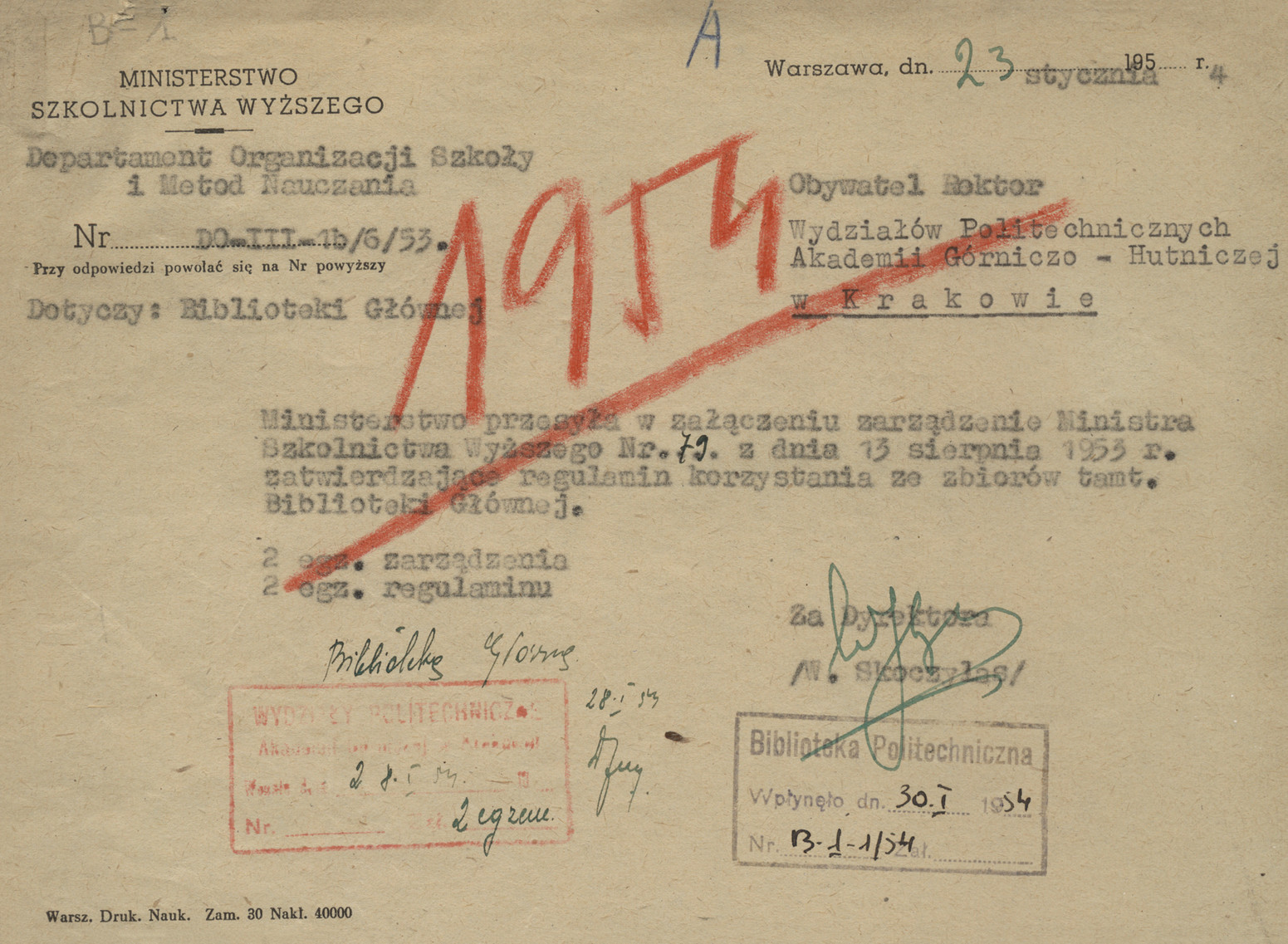 Zarządzenie nr 79 Ministra Szkolnictwa Wyższego z dnia 13 sierpnia 1953