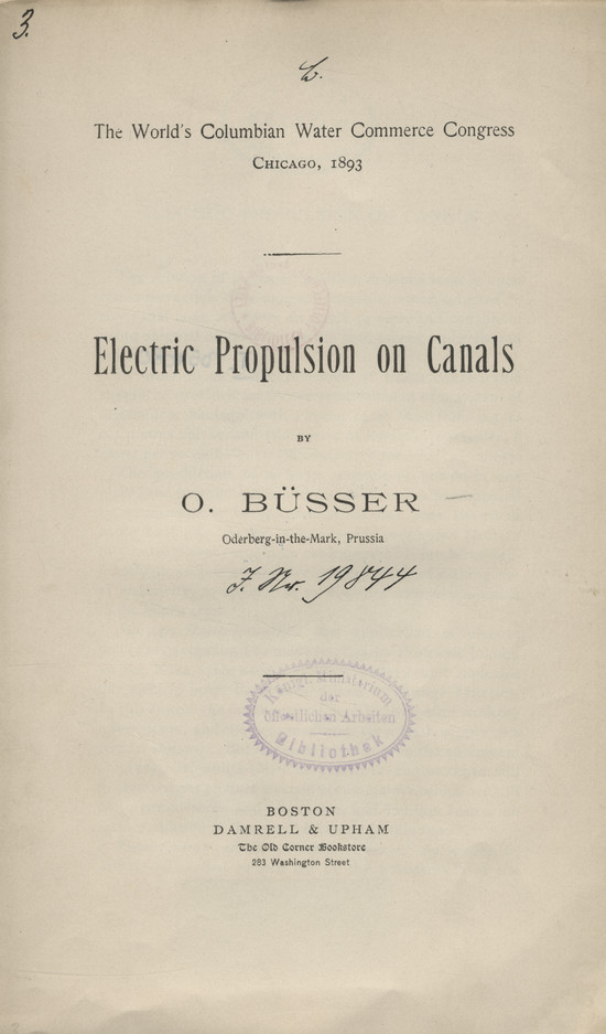 The World&amp;#039;s Columbian Water Commerce Congress, Chicago, 1893 : Electric propulsion on canals