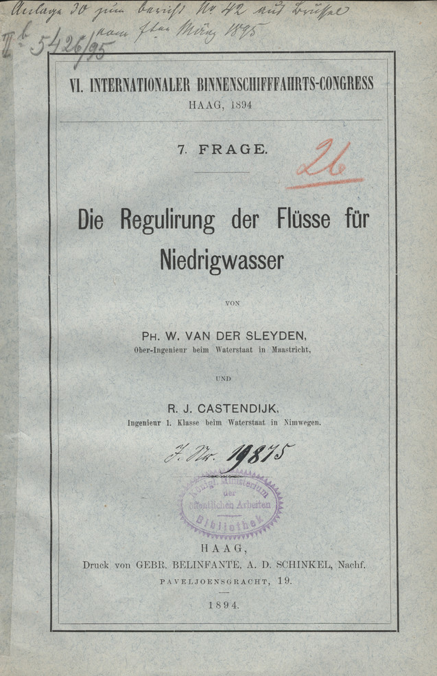 VI. Internationaler Binnenschifffahrts-Conress, Haag, 1894. Frage 7, Die Regulirung der Flüsse für Niedrigwasser