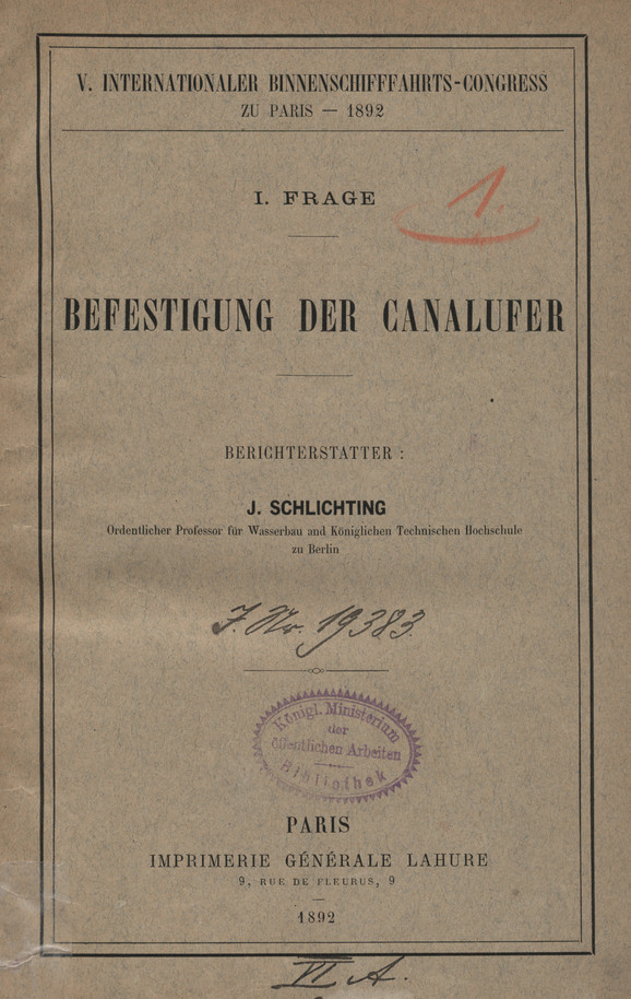 V. Internationaler Binnenschifffahrts-Congress zu Paris 1892. Frage 1, Befestigung der Canalufer