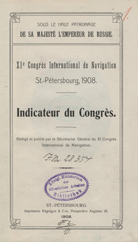 XI-e Congrès International de Navigation, St. Pétersbourg, 1908 : Indicateur du Congrès