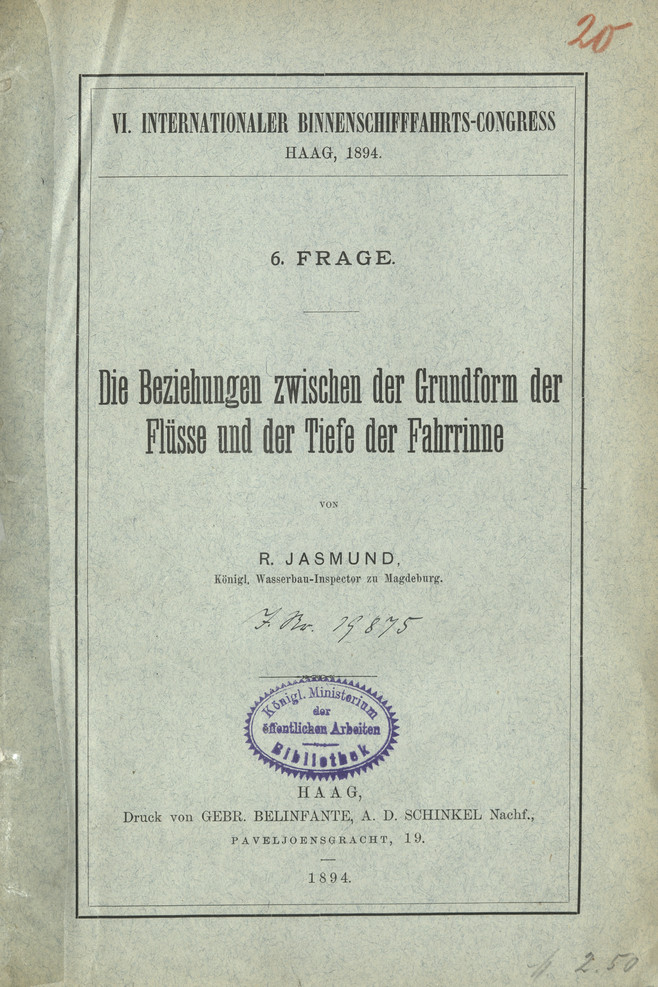 VI. Internationaler Binnenschifffahrts-Conress, Haag, 1894. Frage 6, Die Beziehungen zwischen der Grundform der Flüsse und der Tiefe der Fahrrinne