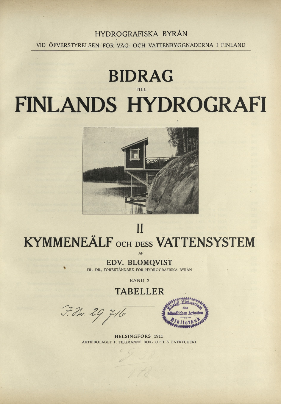 Bidrag till Finlands hydrografi. 2, Kymmeneälf och dess vattensystem. Bd. 2, Tabeller